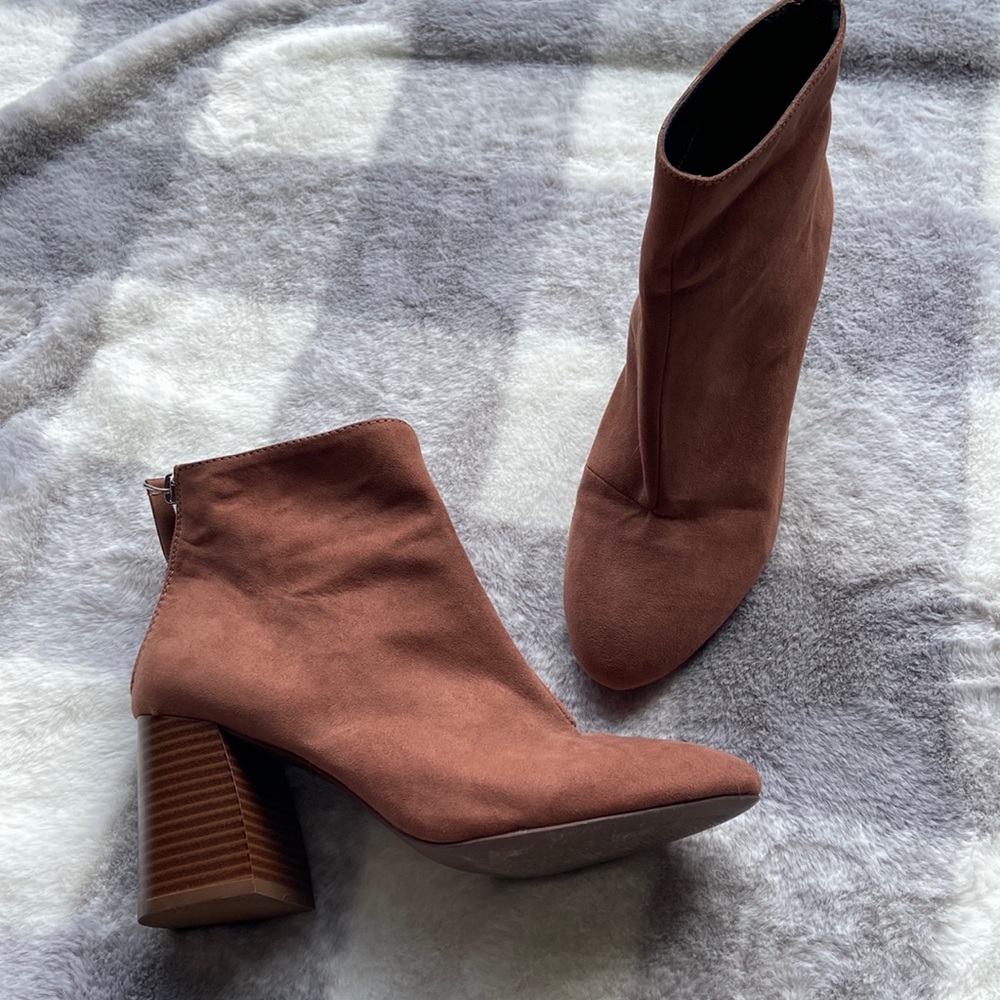 Brown suede booties